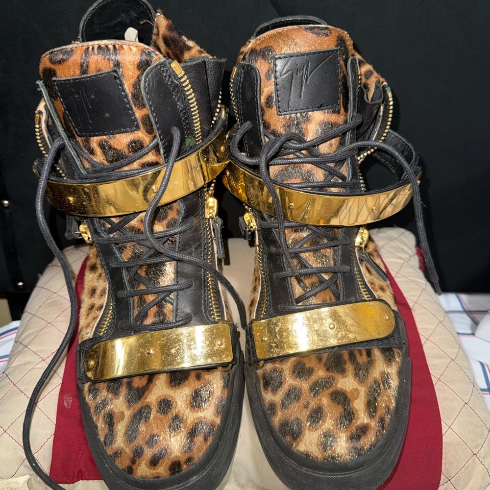 Giuseppe Zanotti Leopard and Gold High-Top Sneakers